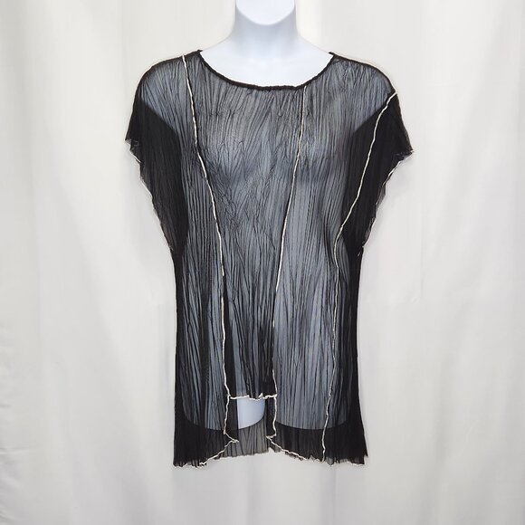 Komarov Sheer Stretch Mesh Top Womens Large L Black Fairy Grunge Goth Layer D05X - Picture 1 of 6